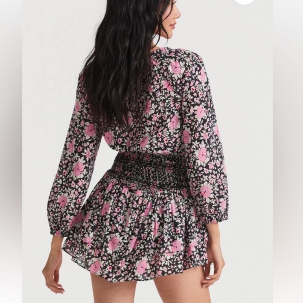 LoveShackFancy Netra Floral Mini Dress Black/Pink Floral Size XS - Picture 2 of 10